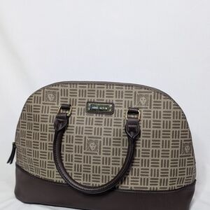 Anne Klein Brown Satchel with Geometric Pattern